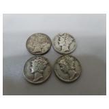 4 Silver Mercury Dimes 2=1944 - 2=1945