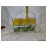 6 Mid-Century Glasses in Holder 4&3/4" each