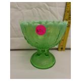 Vintage Green Opalescent Compote 4&7/8" x