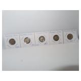 5 Silver Mercury Dimes