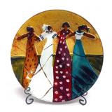 Glass plate round African women with stand