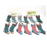 12 Stockings red green wood Christmas ornaments