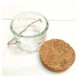 Clear glass jar cork lid metal handle