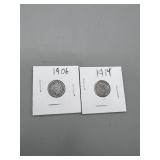 (2) Various Date silver barber dimes