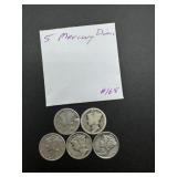 5 Mercury Silver Dimes (variety of dates)