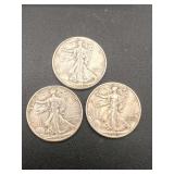 3 silver walking liberty half dollars