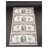 (3) 1976 $2 Crisp Unc Note - (1) is Stamp Note & (