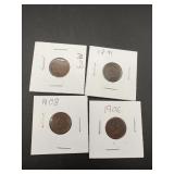 (4) Various Indian Head Pennies