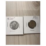 1929 Silver Standing Liberty Quarter & 1911 Libert