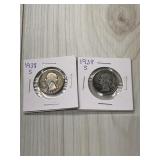 (times 2) 1938-s Silver Washington Quarters