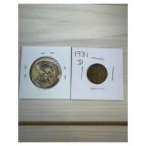 1931-D Wheat Penny Cent & $1 Presidential Coin