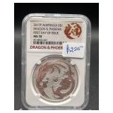 2017-p Ms70 Australia Silver $1 Dragon & Phoenix F