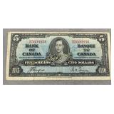 1937 Bank of Canada 5 dollar note, Billet de cinq