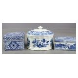Blue & White Glazed Ceramic Boxes / 3 pc