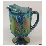 Indiana Blue Carnival Glass Pitcher