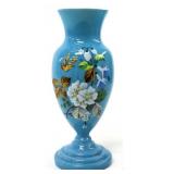 Painted Opaque Blue Bristol Glass Vase