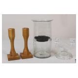 Glass & Wood Candle Holders / 4 pc