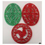 Enameled Cast Iron Trivets / 3 pc