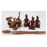 Carved Wood Tribal Decor / 7 pc