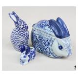 Ceramic Blue & White Figurines & Trinket Box/3 pc