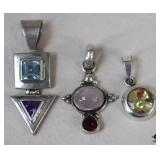 Sterling Pendants w/Stones / 3 pc