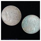 1926-d & 1935-s Silver Peace Dollars (2)
