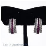 14k White Gold Diamond & Ruby Earrings