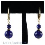 14 k Y. Gold Lapis Lazuli Ball Earrings