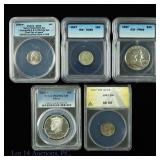 Graded 90%-Silver U.S. Coins (5)