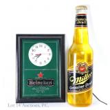 Miller Lite Wall Light & Heineken Bar Clock