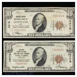 1929 $10 New York & Ohio Bank Notes - Brown Seal