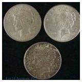 1926 P, D & S Silver Peace Dollars (UNC) (3)