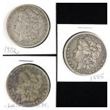 1883, 1885 & 1902 Silver Morgan Dollars (3)