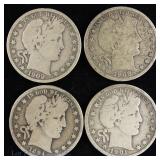 1894 - 1909 Silver Barber Half Dollars (4)