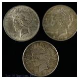 1922 P,D,S Silver Peace Dollars (3)