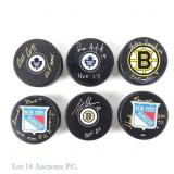 6 Signed NHL HOF Hockey Pucks