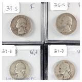 Earlier Dated Silver Washington Quarters (4)