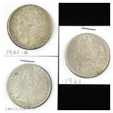 1921 P, D, S Silver Morgan Dollars (3)