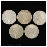 1922 (P) USA Silver Peace Dollars (5)