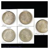 1921 USA 90%-Silver Morgan Dollars (5)