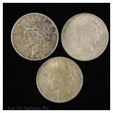 1923 P,D,S USA 90%-Silver Peace Dollars (3)