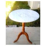 Hard Wood Pedestal Marble Top Accent Table