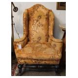 A Vintage Embroidered Wing Back Arm Chair