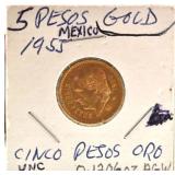 1955 Mexican 5 Peso Uncirculated Gold Coin