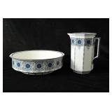 English Deco porcelain pitcher and bowl