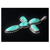 Signed Navajo Turquoise & Sterling Cross