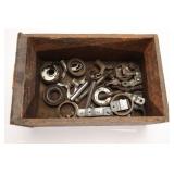Vintage Bicycle Neck Bolts Parts Keys Wood Crate