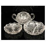 3 PCS ANTIQUE CUT LEADED CRYSTAL BOWLS/ DISHES