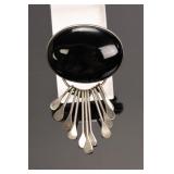 ONYX & STERLING SILVER MEXICAN BROOCH PENDANT