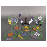 8 HAND PAINTED PLATES & GRAPES GLASS PLATTER